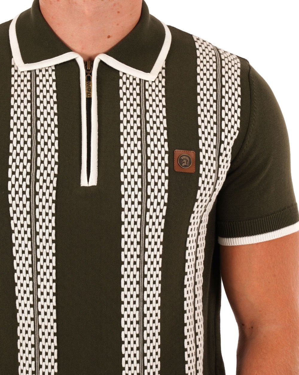 Trojan Chain Stripe Zip Polo Army Green