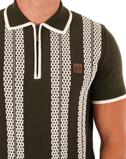 Trojan Chain Stripe Zip Polo Army Green