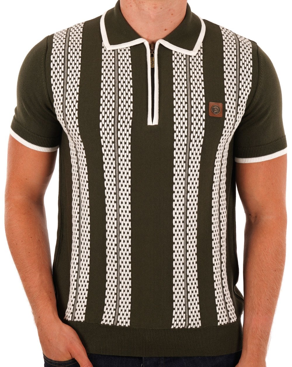 Trojan Chain Stripe Zip Polo Army Green