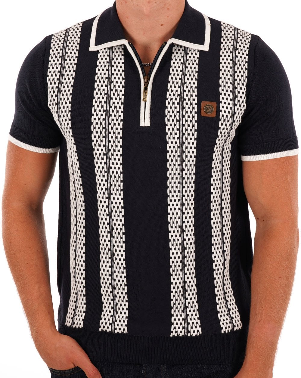 Trojan Chain Stripe Zip Polo Navy