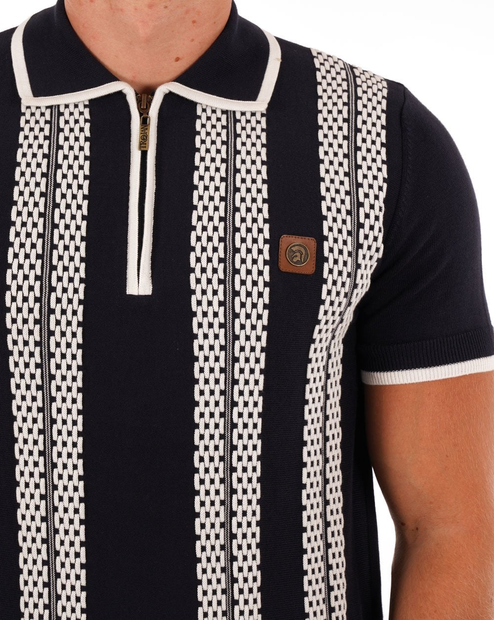 Trojan Chain Stripe Zip Polo Navy