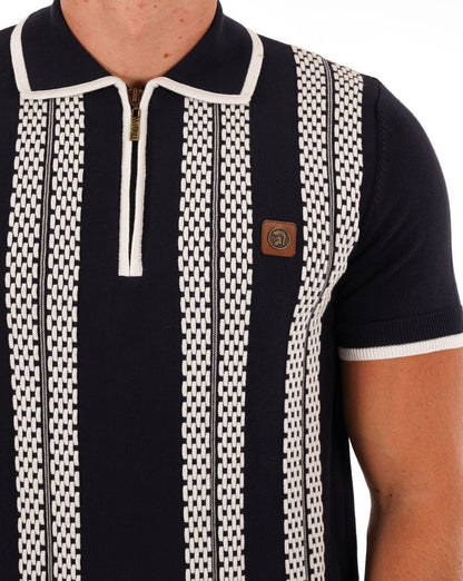 Trojan Chain Stripe Zip Polo Navy