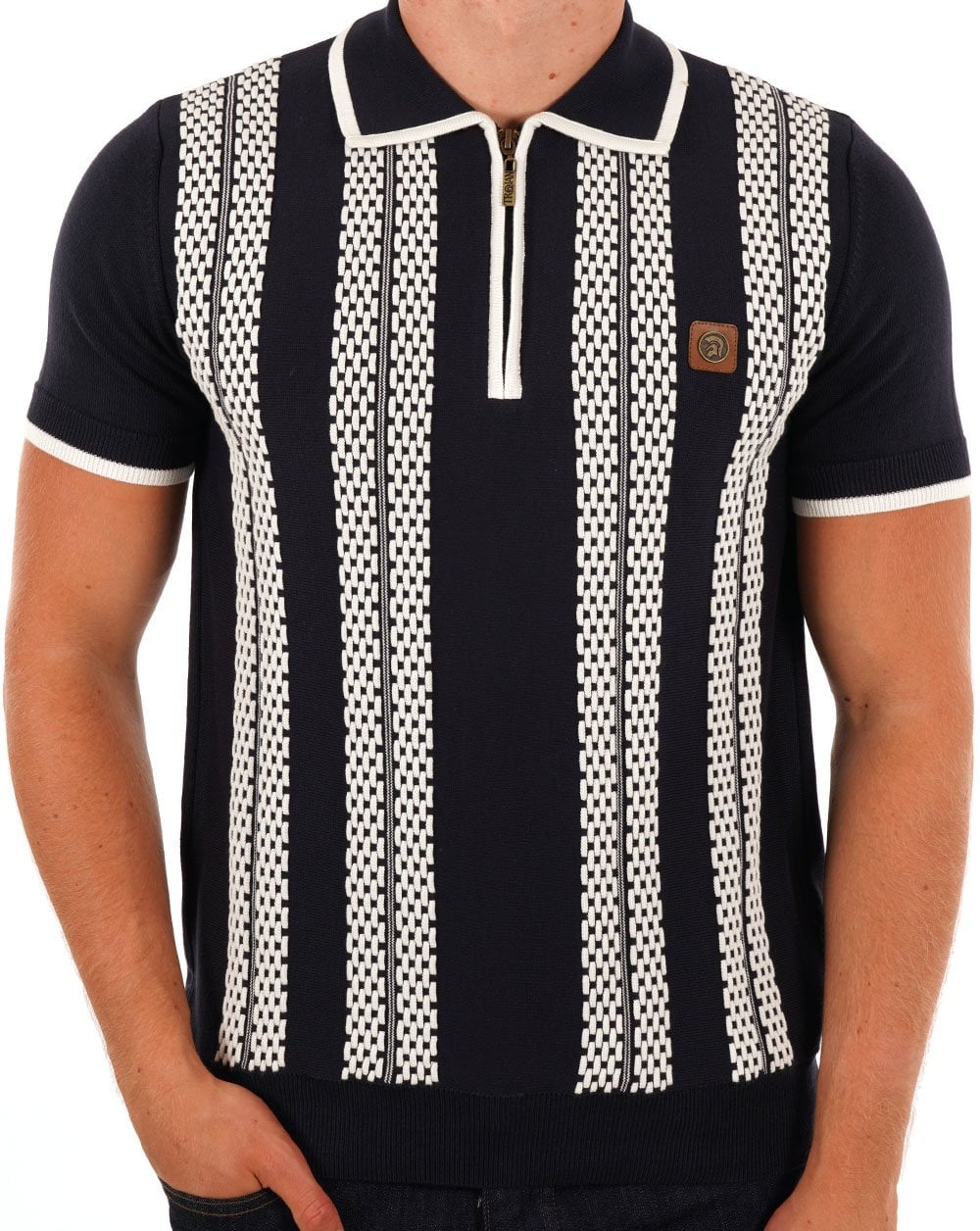 Trojan Chain Stripe Zip Polo Navy