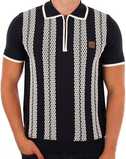 Trojan Chain Stripe Zip Polo Navy