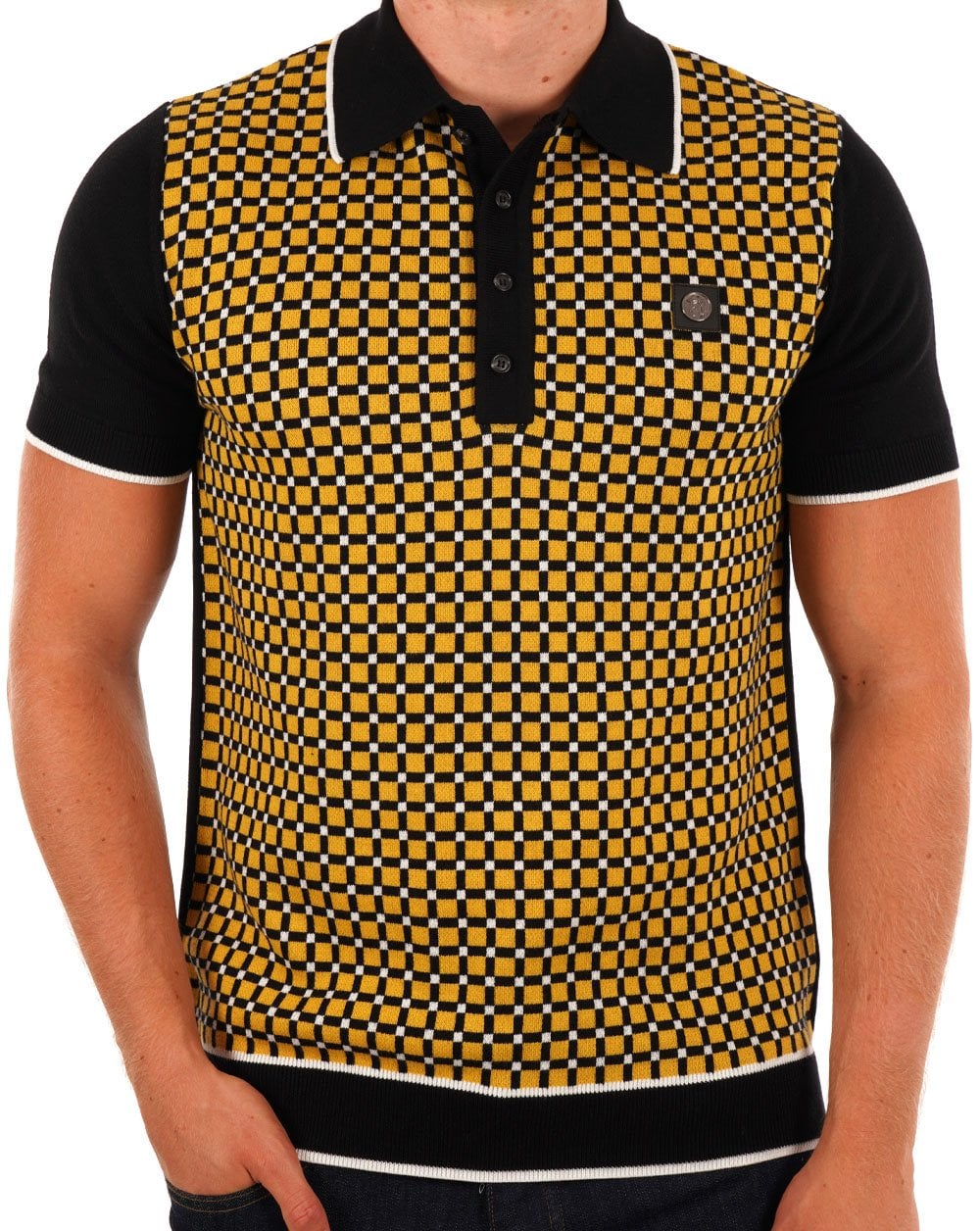 Trojan Squares Panel Knitted Polo Black