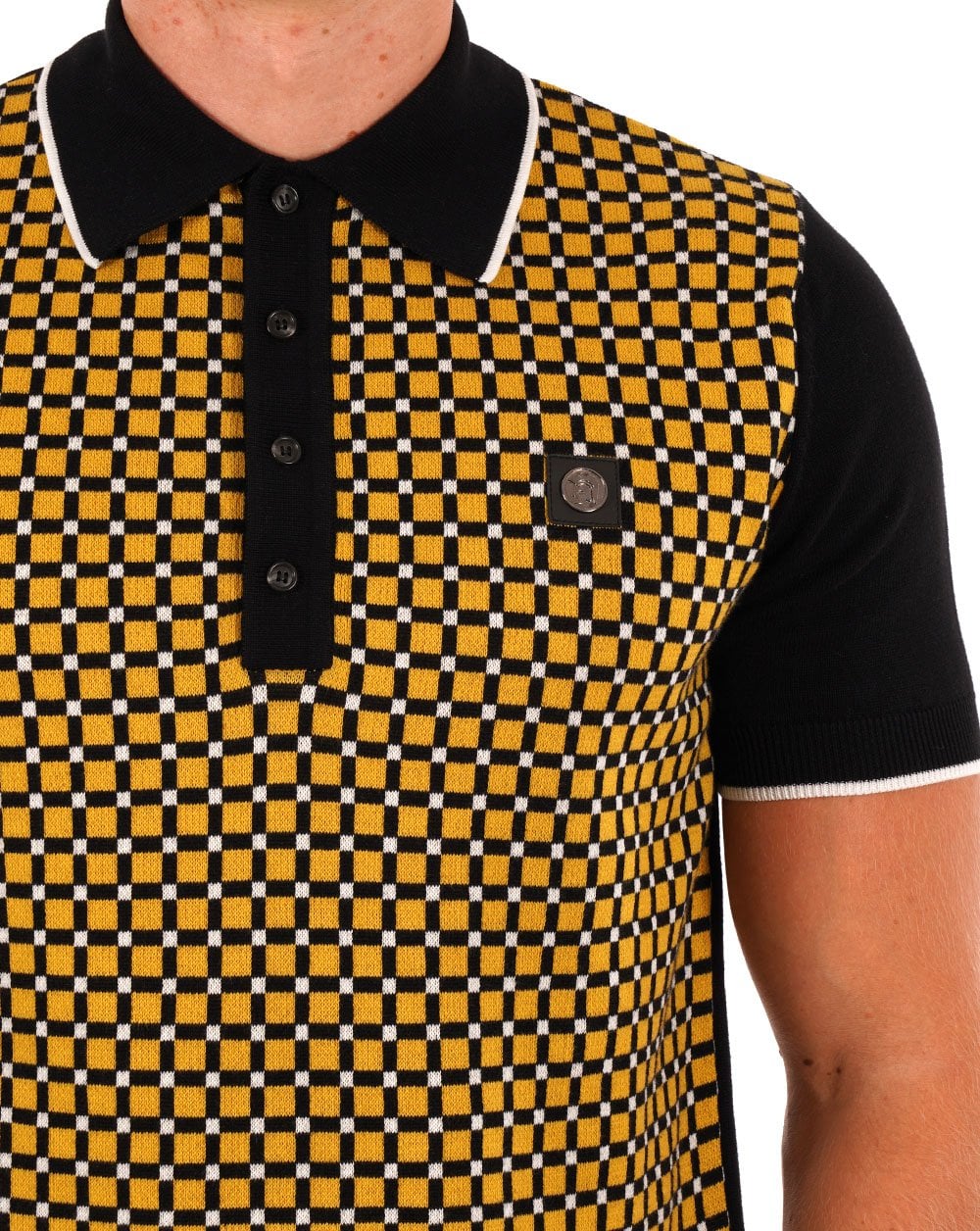 Trojan Squares Panel Knitted Polo Black
