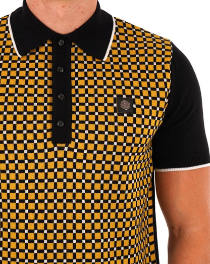 Trojan Squares Panel Knitted Polo Black