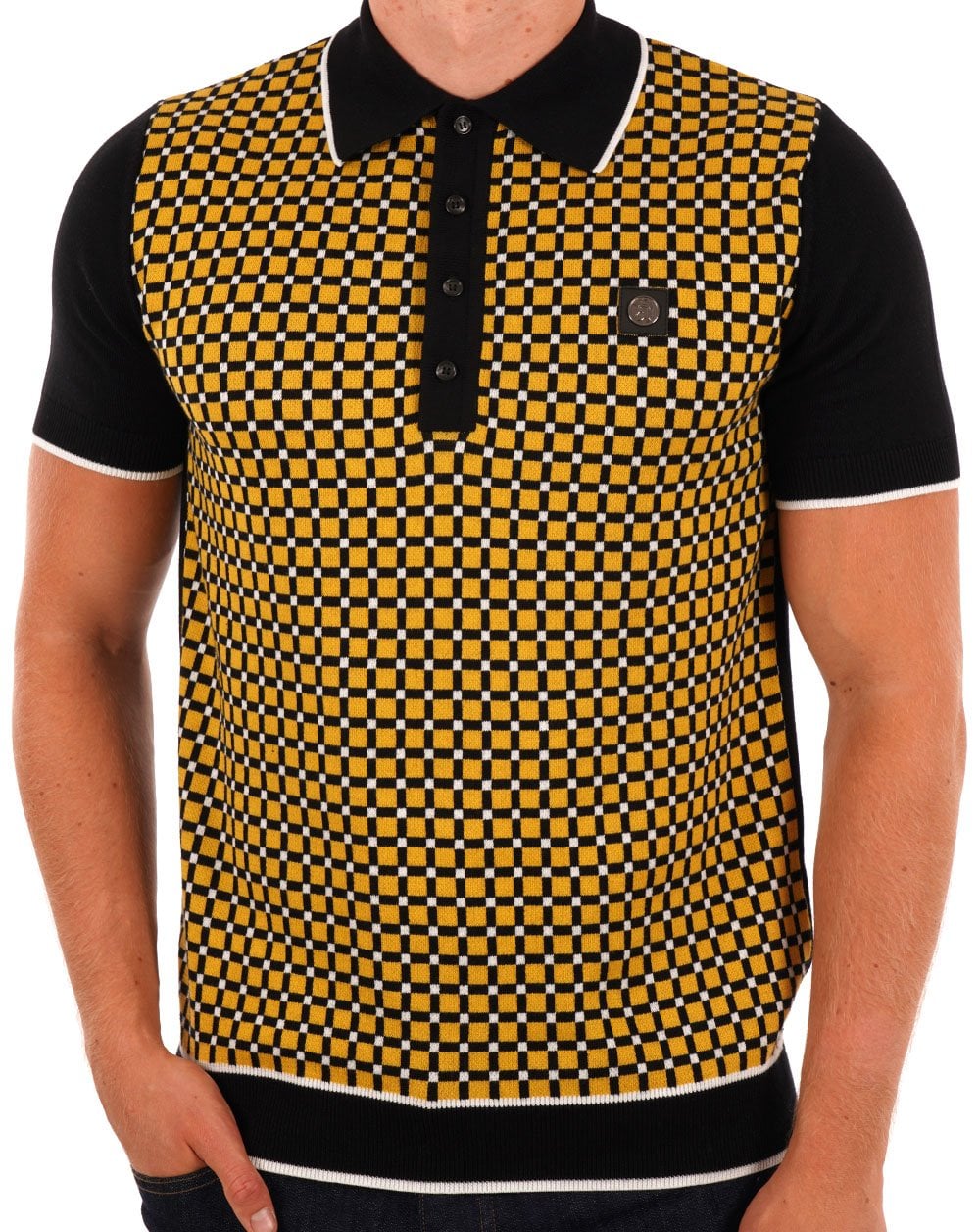 Trojan Squares Panel Knitted Polo Black