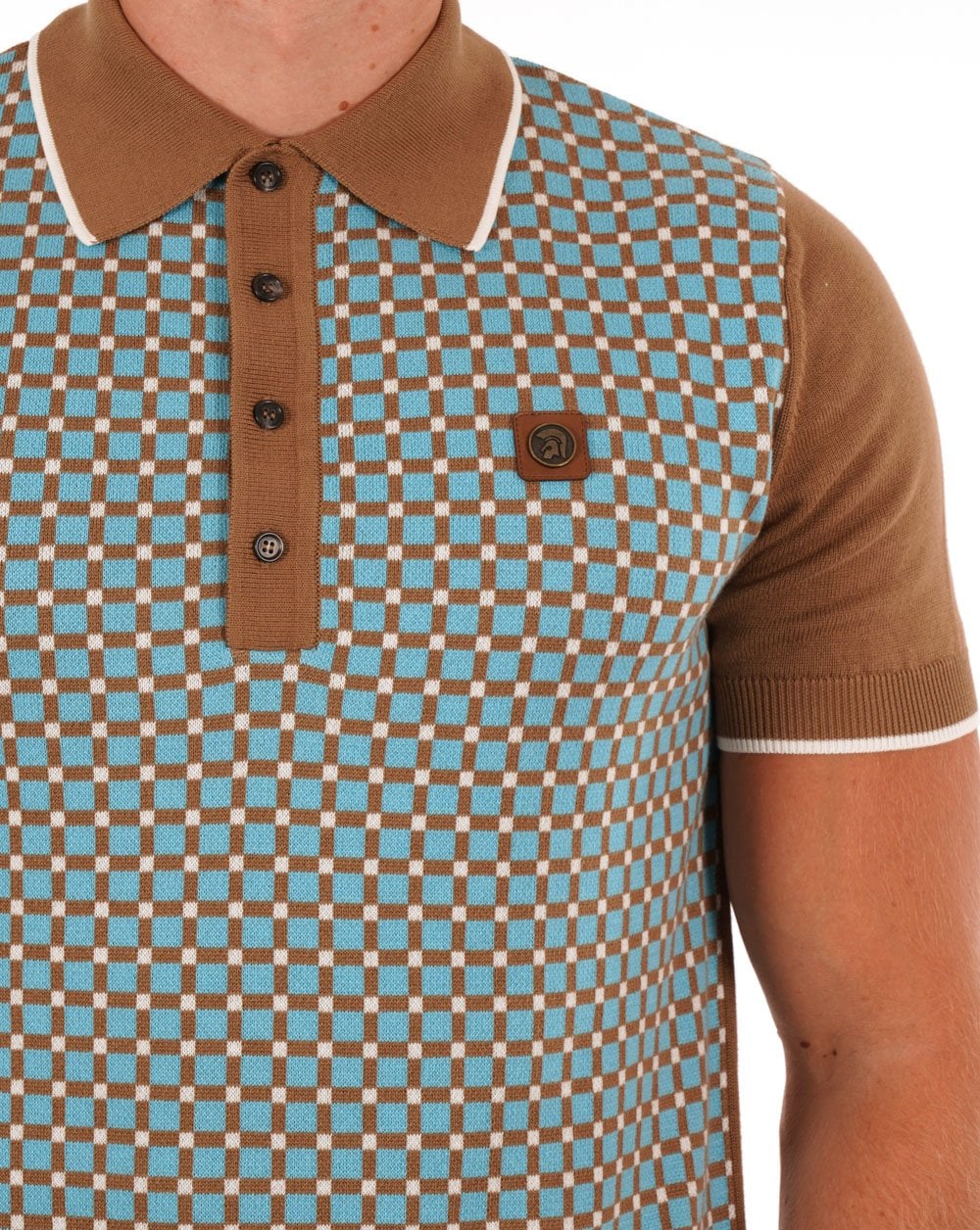 Trojan Squares Panel Knitted Polo Camel