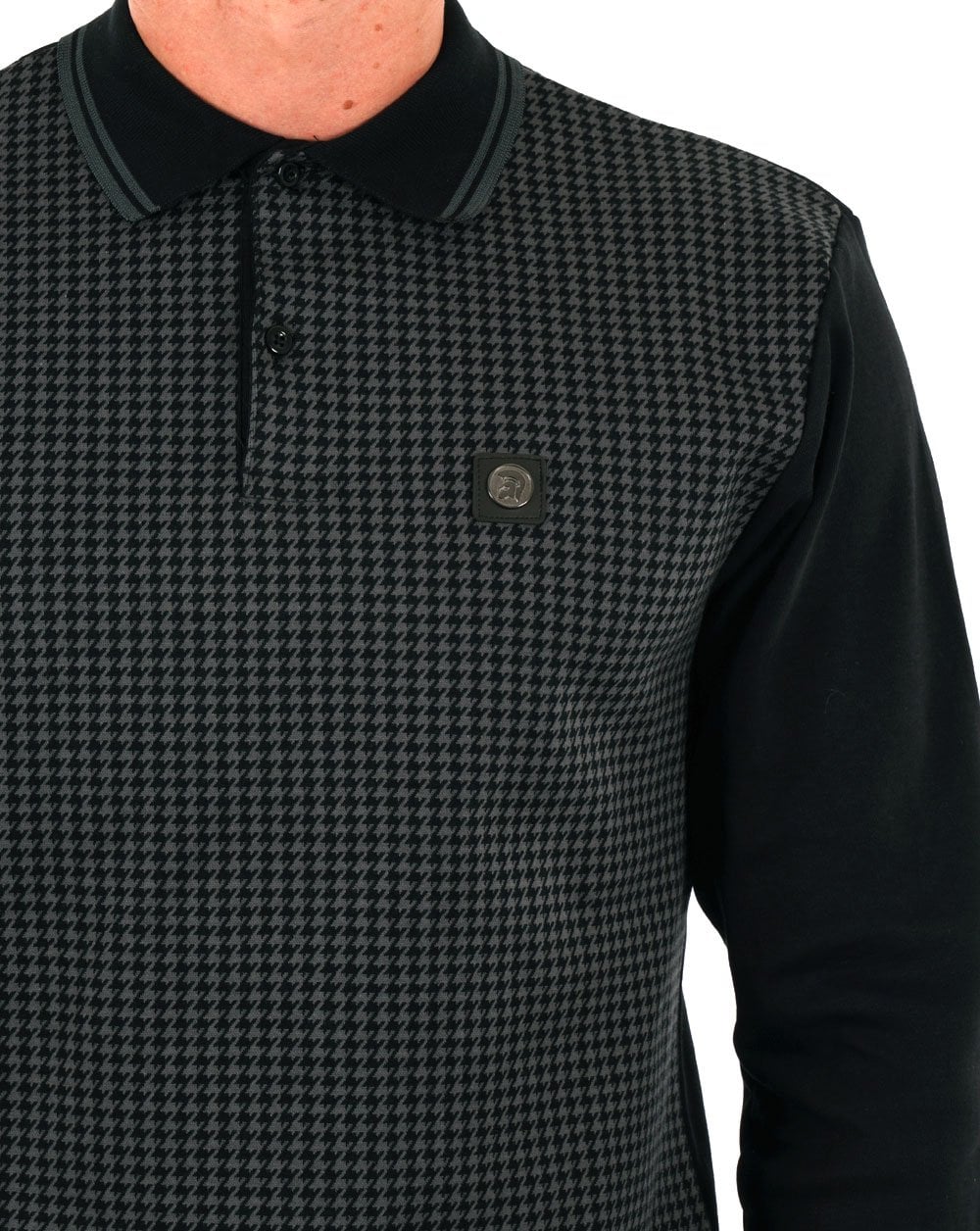 Trojan Houndstooth Panel LS Polo Black