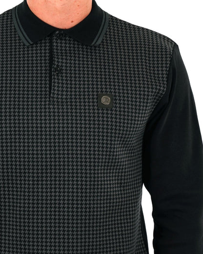 Trojan Houndstooth Panel LS Polo Black