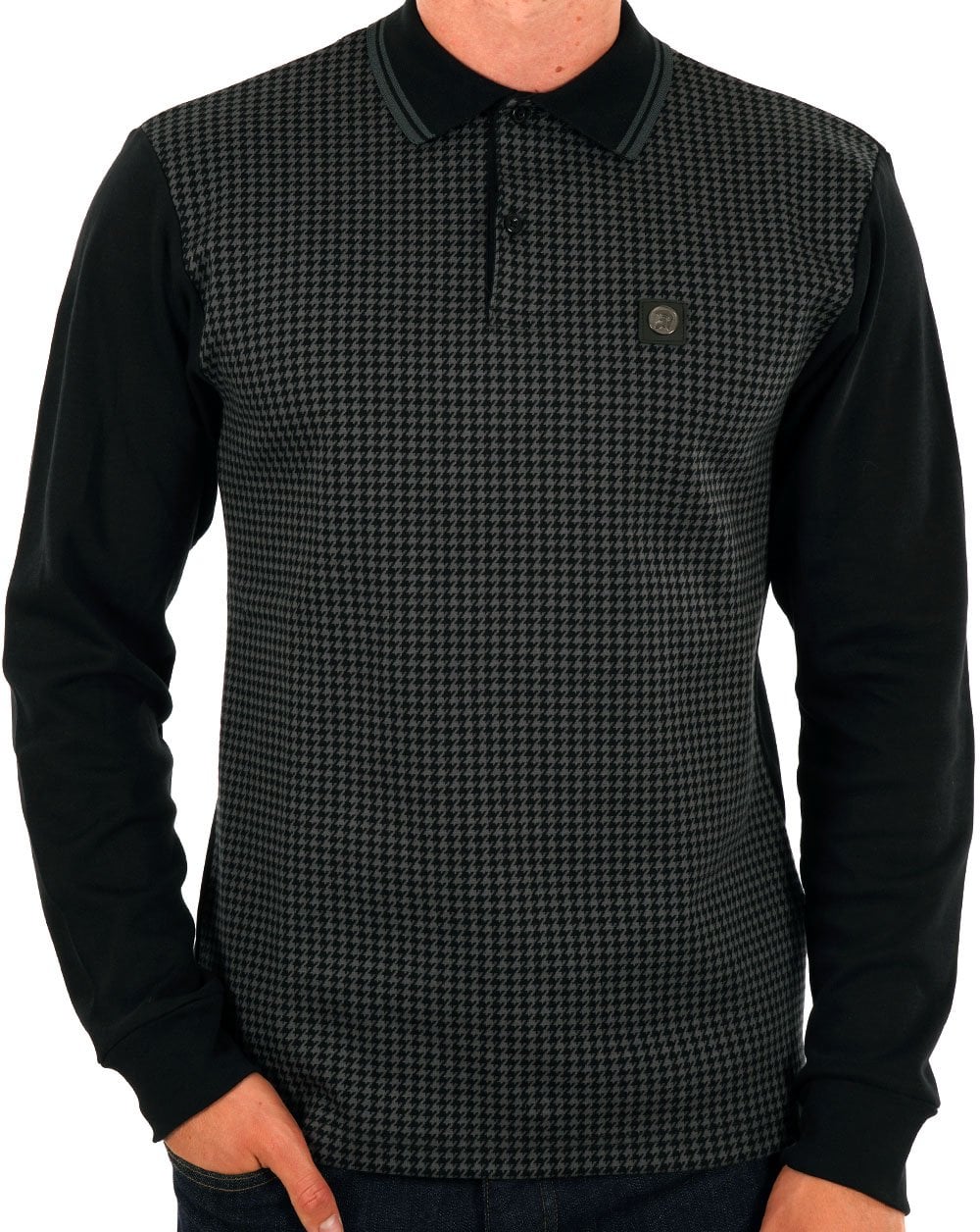 Trojan Houndstooth Panel LS Polo Black