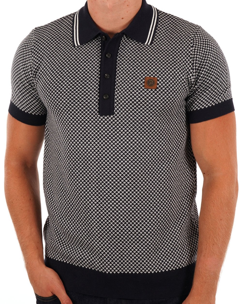 Trojan Patterned Knitted Polo Navy