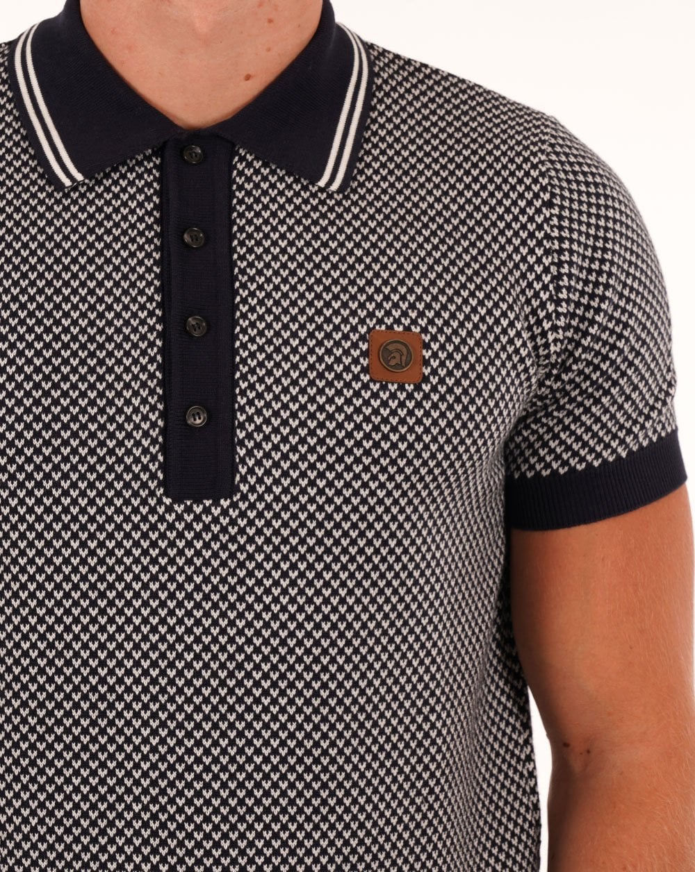 Trojan Patterned Knitted Polo Navy