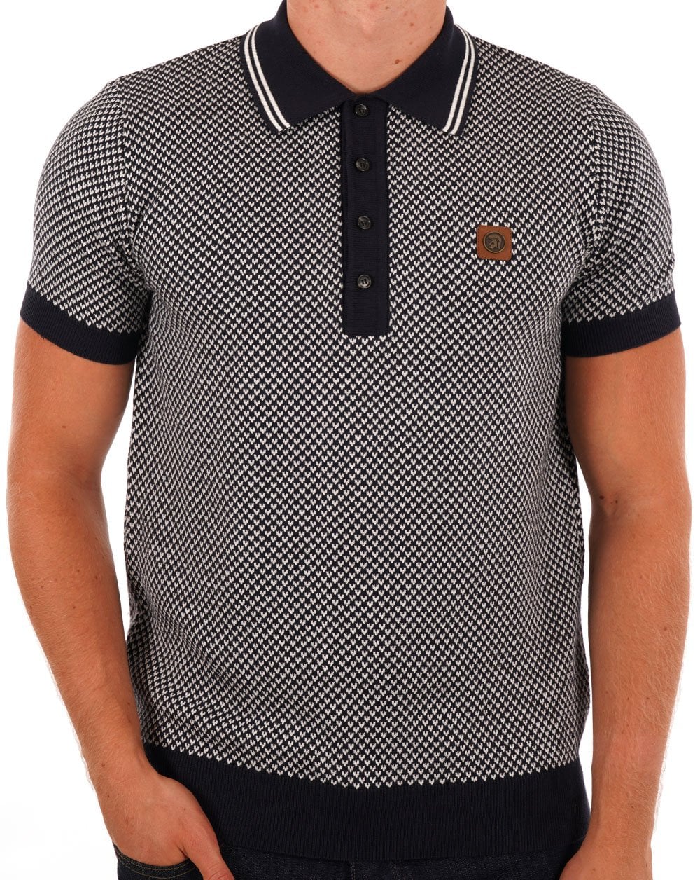Trojan Patterned Knitted Polo Navy