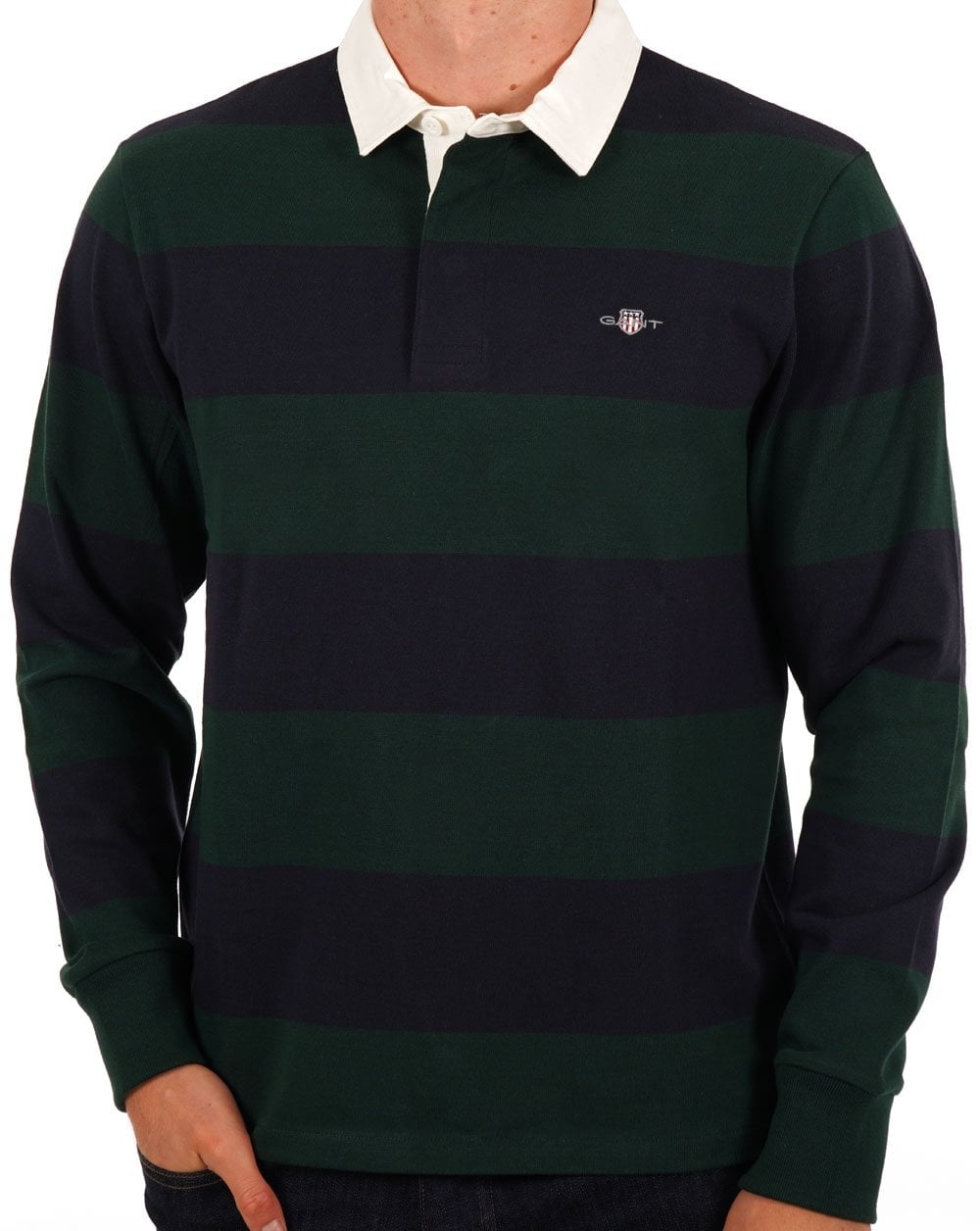 Gant Shield Striped Rugby Shirt Navy/Green