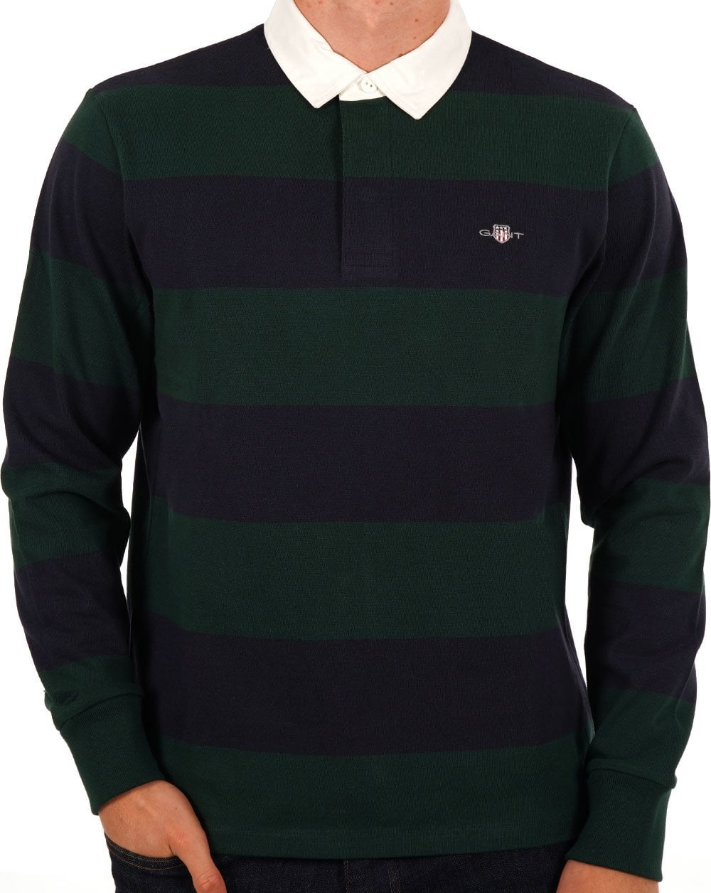 Gant Shield Striped Rugby Shirt Navy/Green