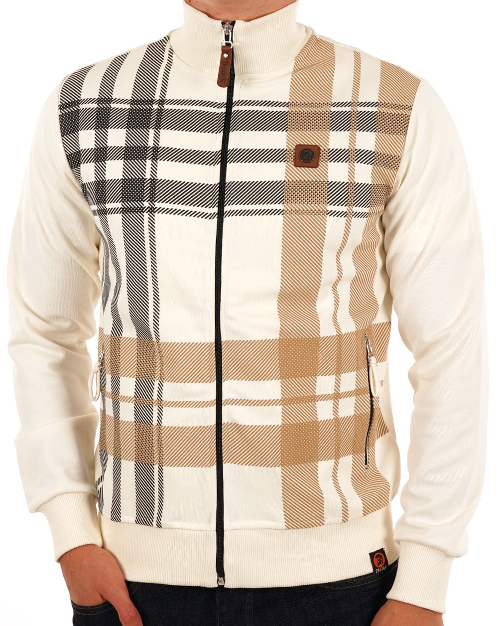 Trojan Check Zip Thru Top Ecru