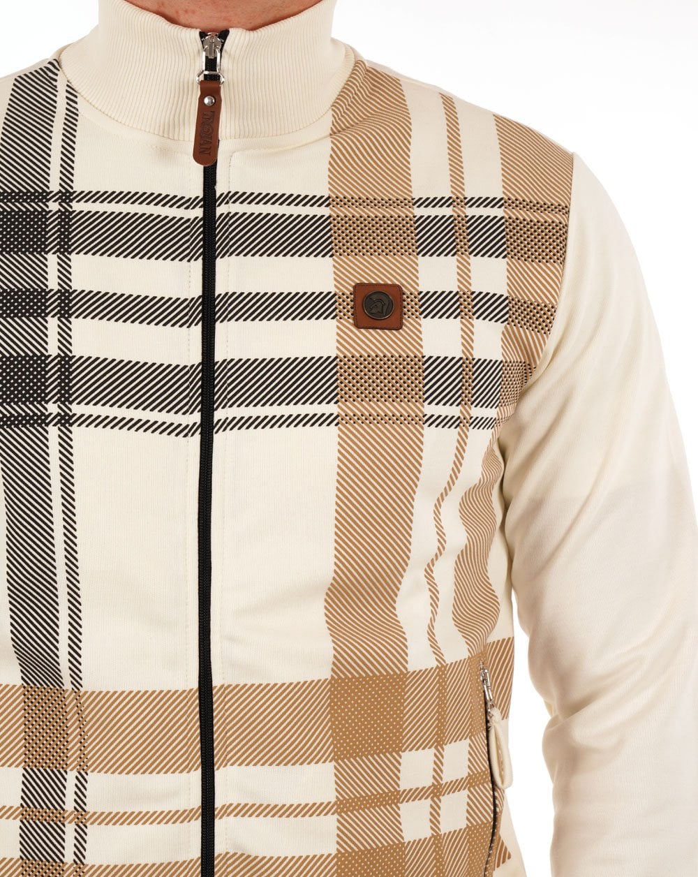 Trojan Check Zip Thru Top Ecru