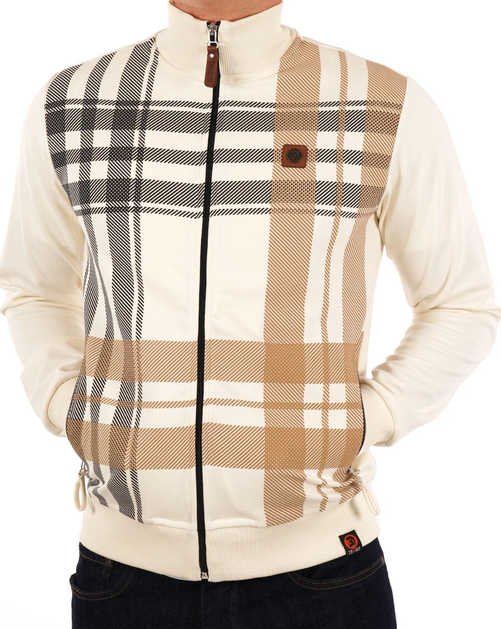 Trojan Check Zip Thru Top Ecru