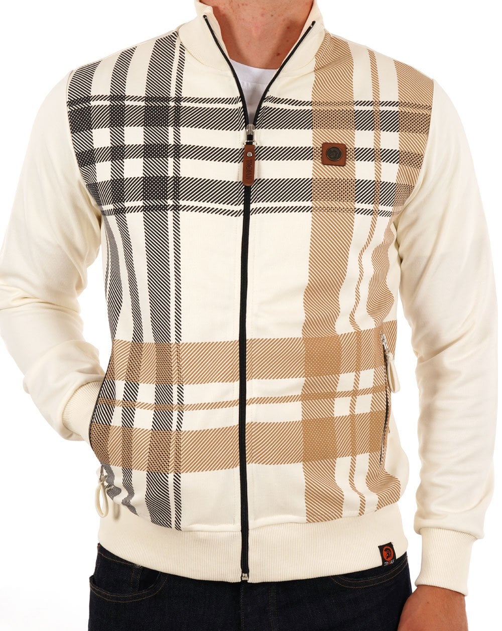 Trojan Check Zip Thru Top Ecru