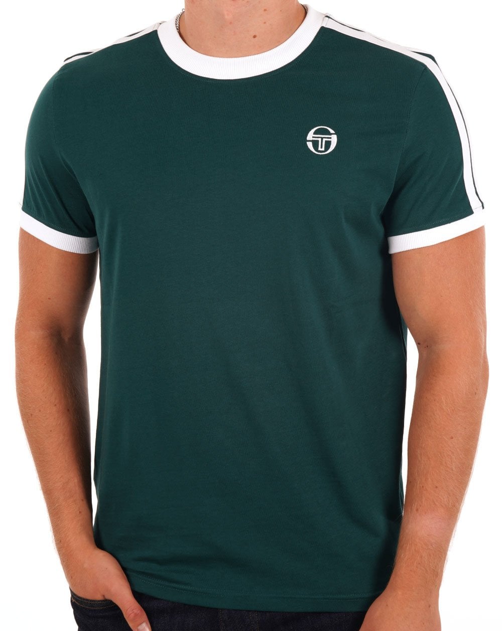 Sergio Tacchini Retro T Shirt Racing Green/White