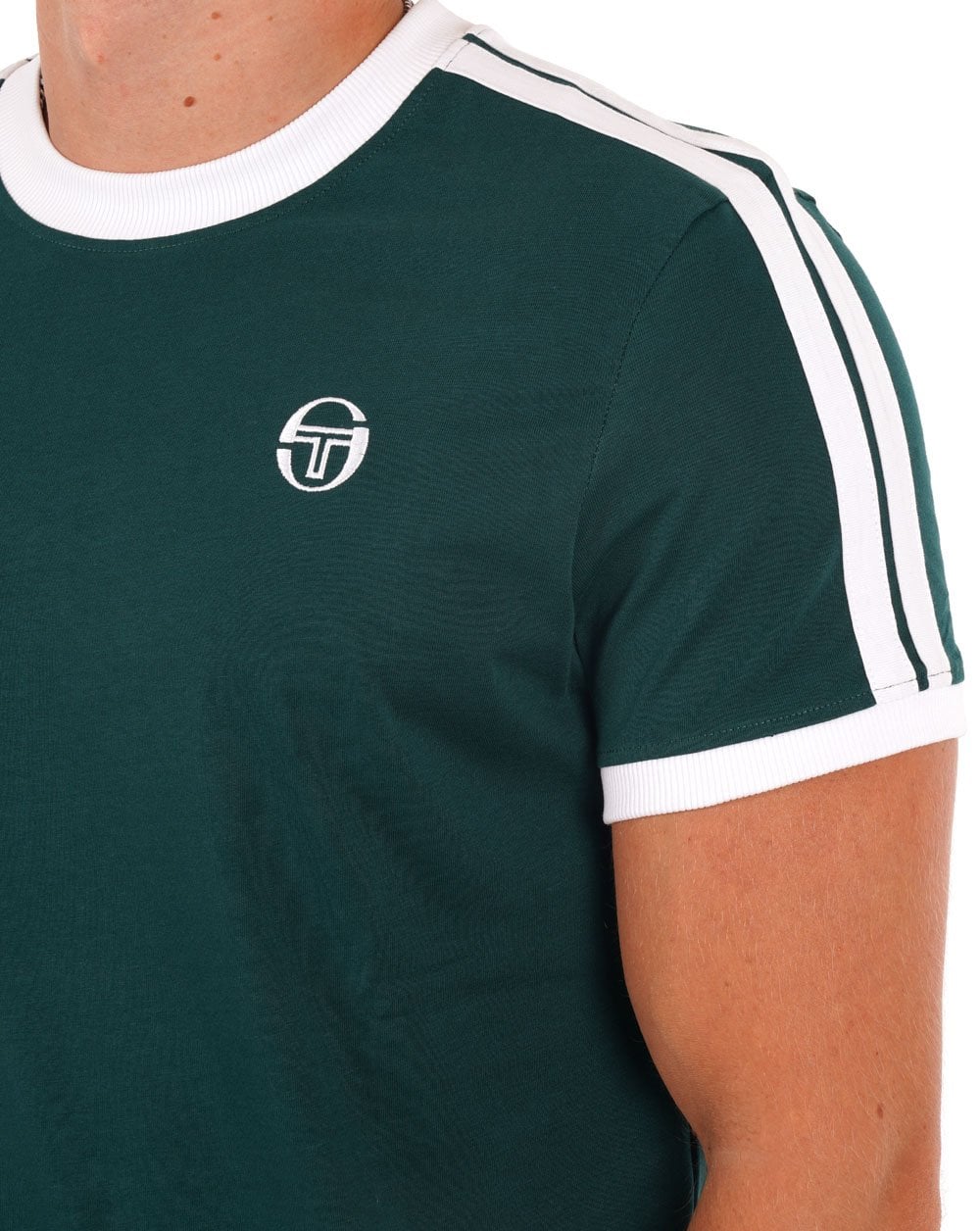 Sergio Tacchini Retro T Shirt Racing Green/White