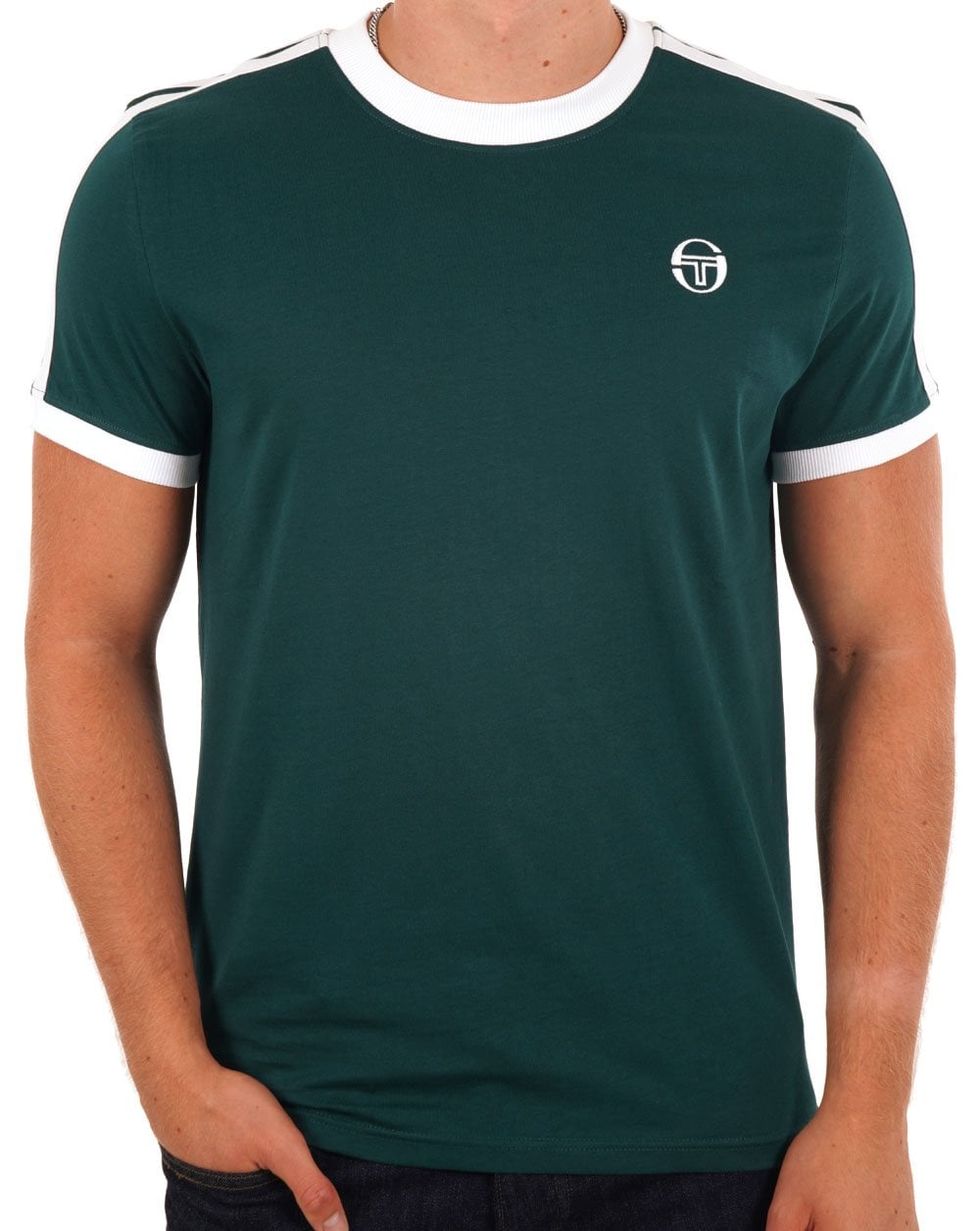 Sergio Tacchini Retro T Shirt Racing Green/White