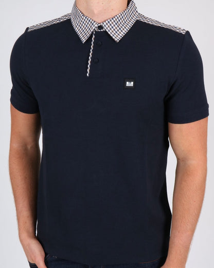 Weekend Offender Check Collar Polo Shirt Navy