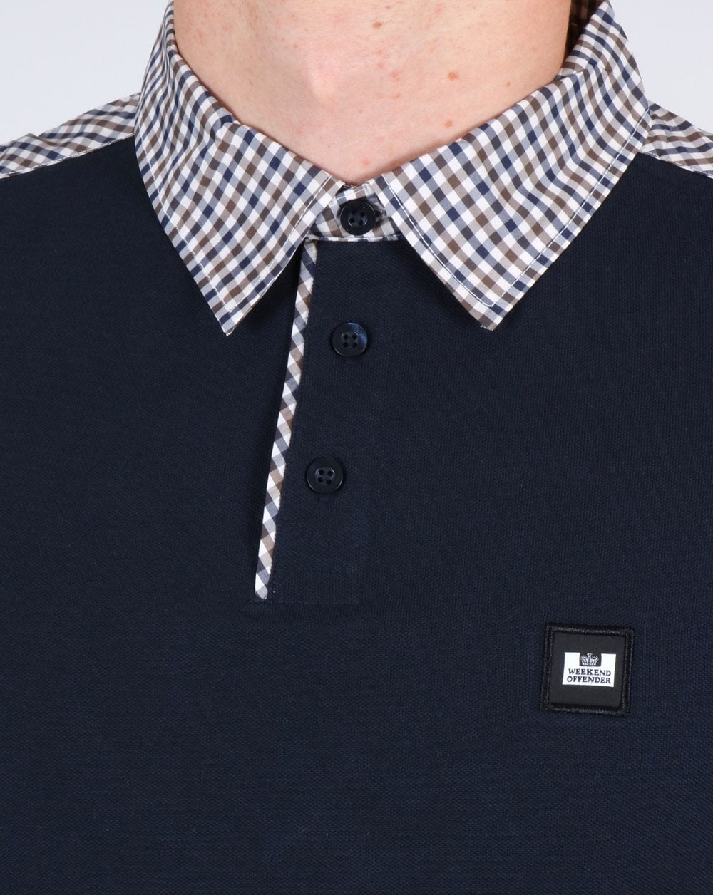 Weekend Offender Check Collar Polo Shirt Navy