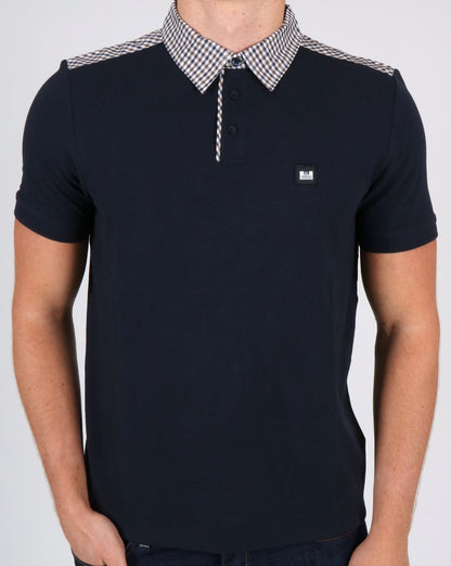 Weekend Offender Check Collar Polo Shirt Navy