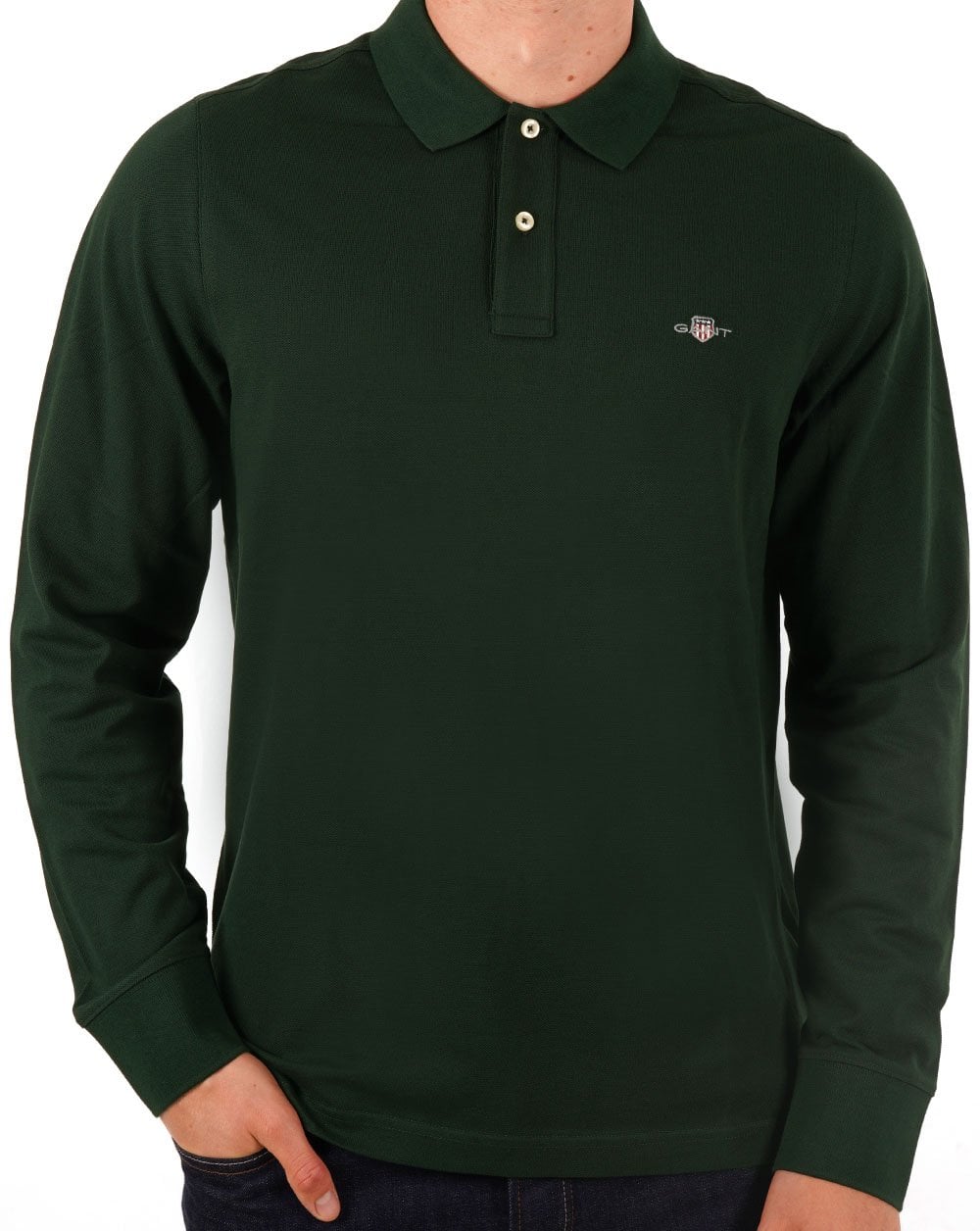 Gant Shield LS Pique Polo Dark Green