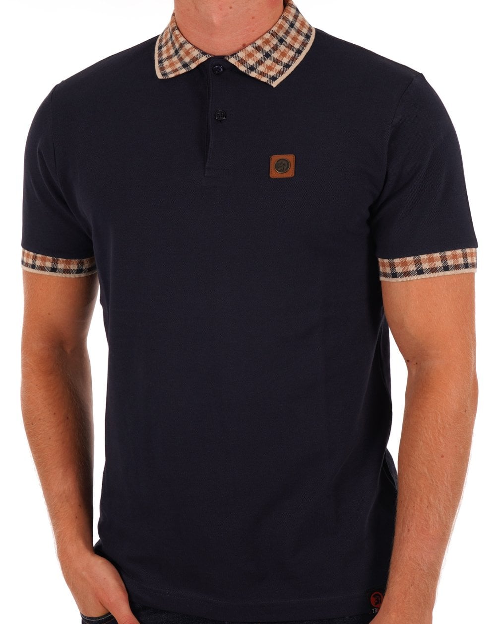 Trojan Gingham Detail Polo Navy