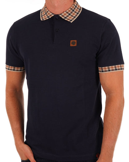 Trojan Gingham Detail Polo Navy