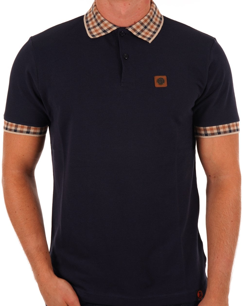 Trojan Gingham Detail Polo Navy