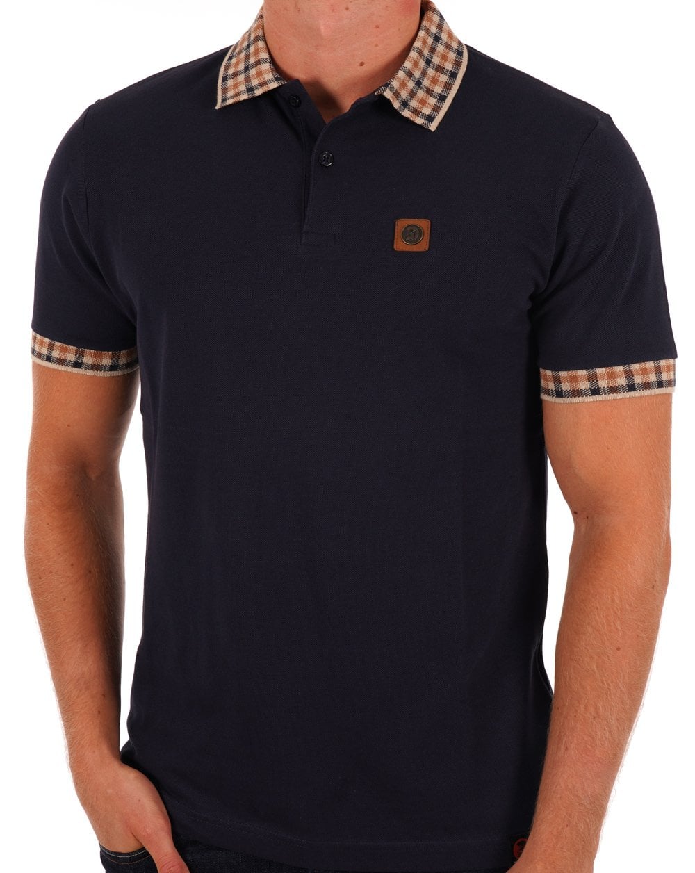 Trojan Gingham Detail Polo Navy