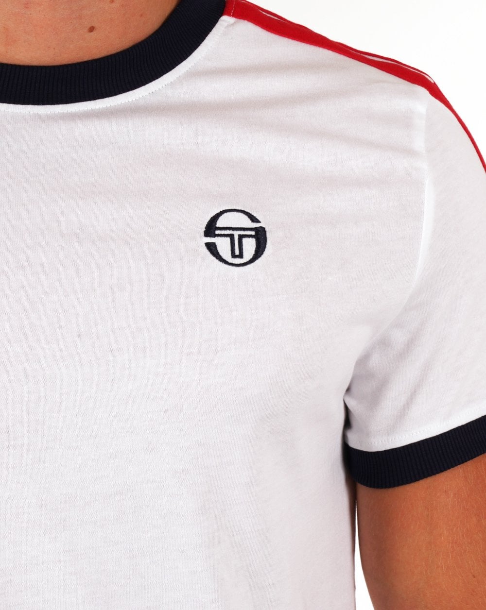 Sergio Tacchini Retro T Shirt White Navy Red