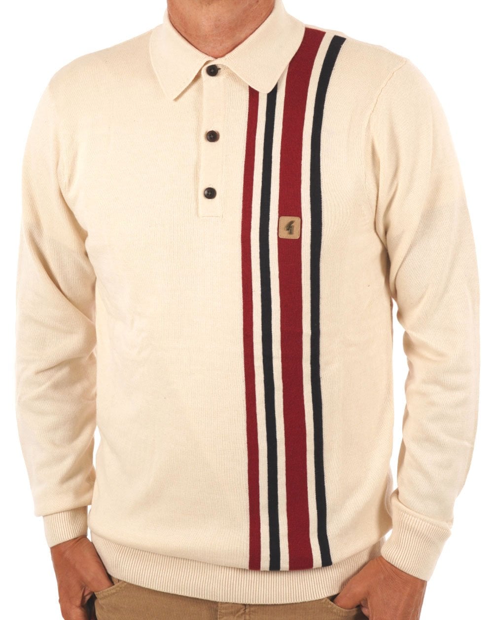 Gabicci Vintage Soda LS Knit Polo Cream