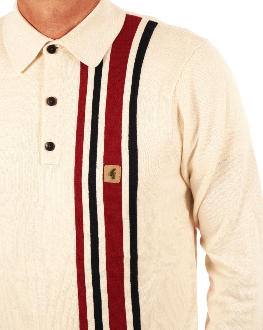 Gabicci Vintage Soda LS Knit Polo Cream