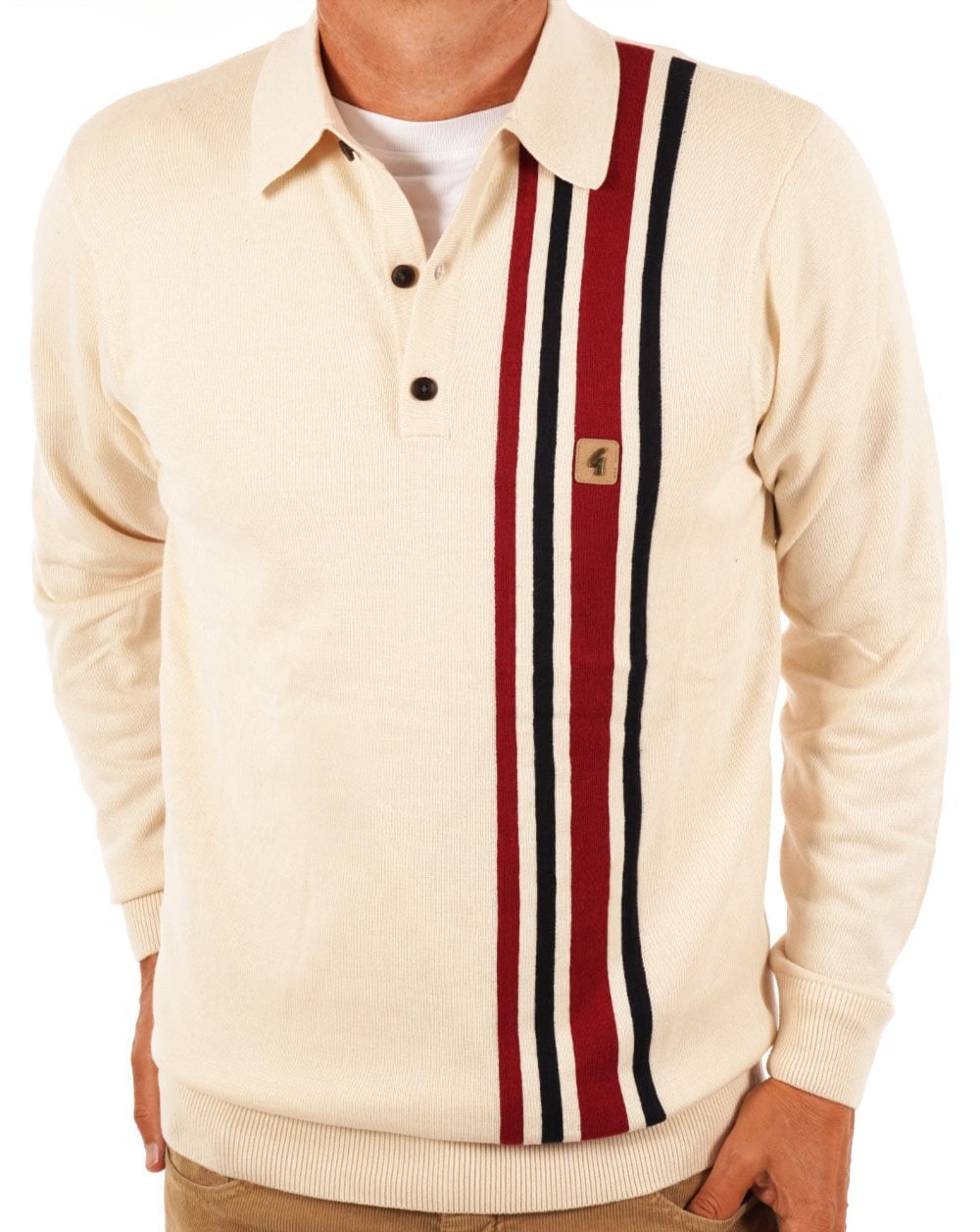 Gabicci Vintage Soda LS Knit Polo Cream