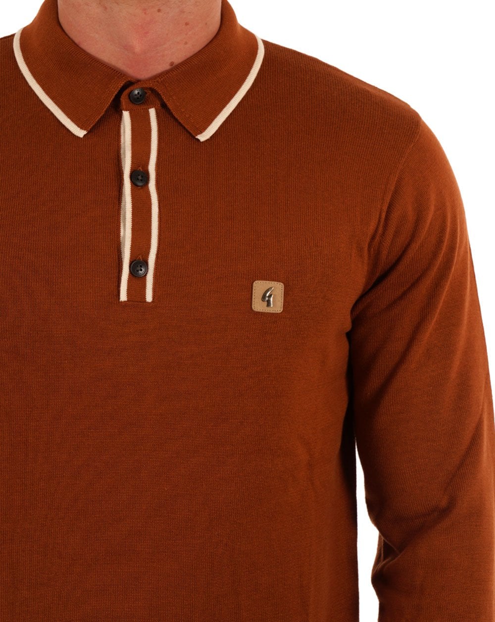 Gabicci Vintage Lineker LS Knitted Polo Toffee
