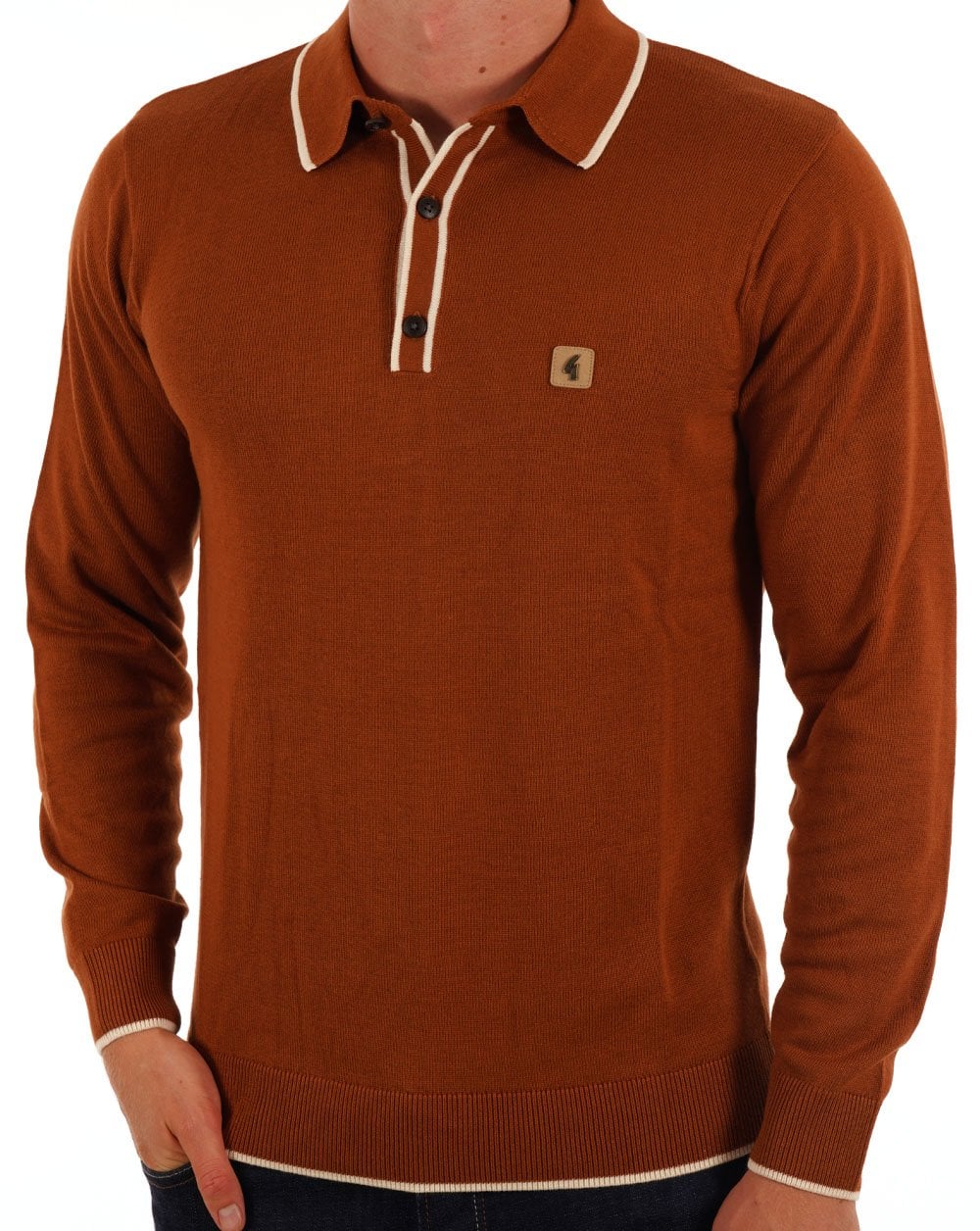 Gabicci Vintage Lineker LS Knitted Polo Toffee