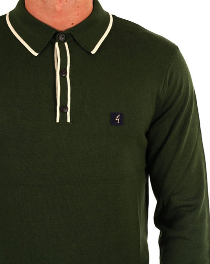 Gabicci Vintage Lineker LS Knitted Polo Forest