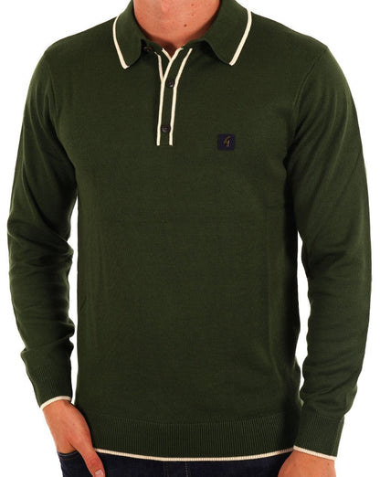 Gabicci Vintage Lineker LS Knitted Polo Forest