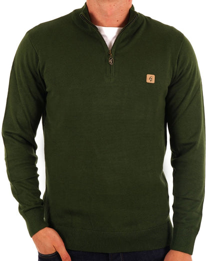 Gabicci Vintage Naxton Quarter Zip Jumper Forest