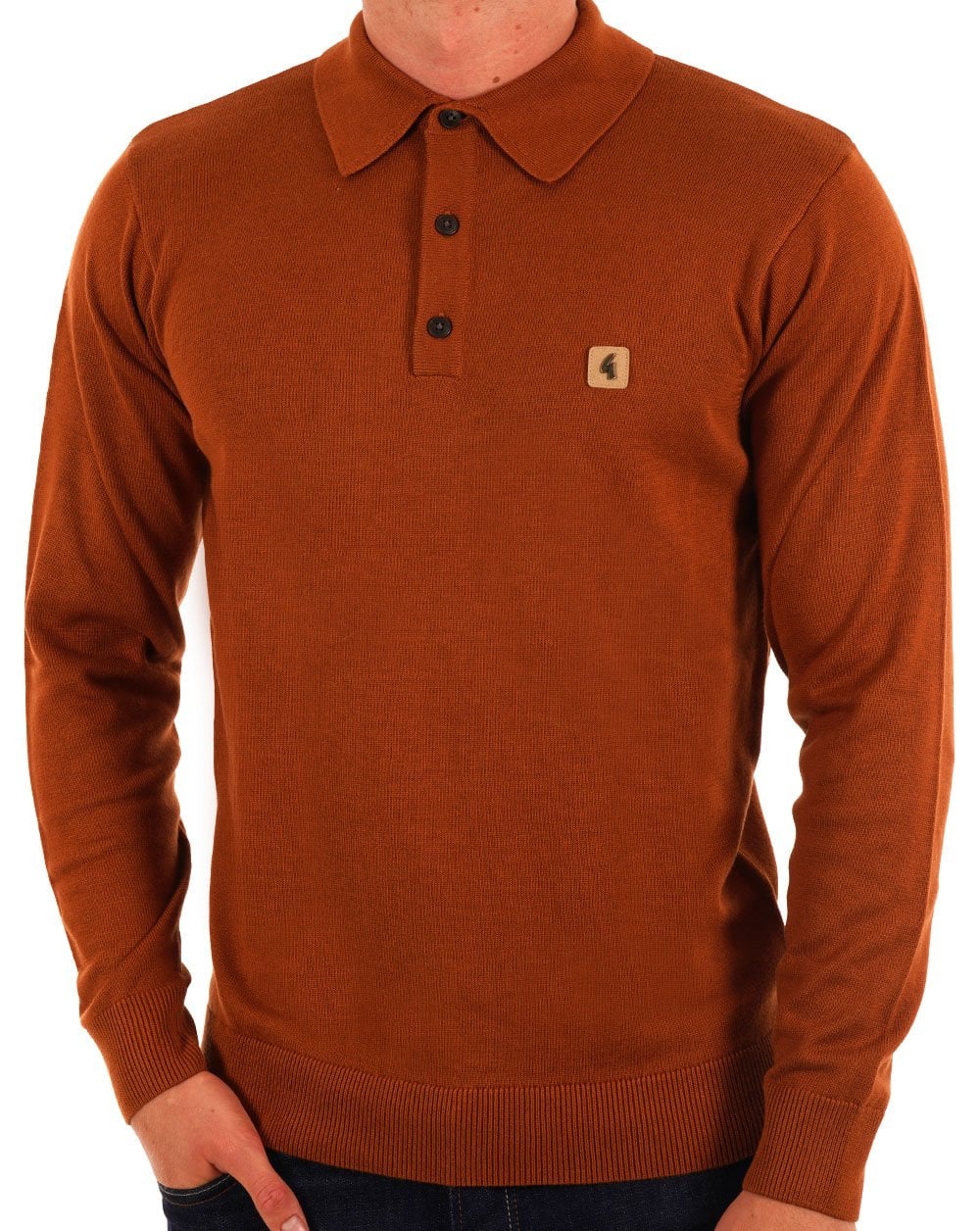 Gabicci Vintage Francesco LS Knitted Polo Toffee