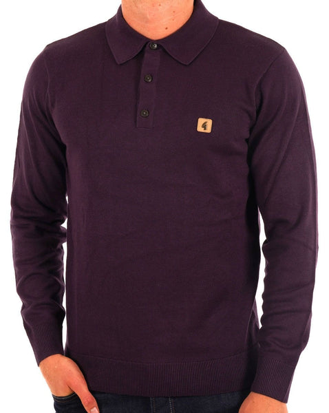 Gabicci Vintage Francesco LS Knitted Polo Grape