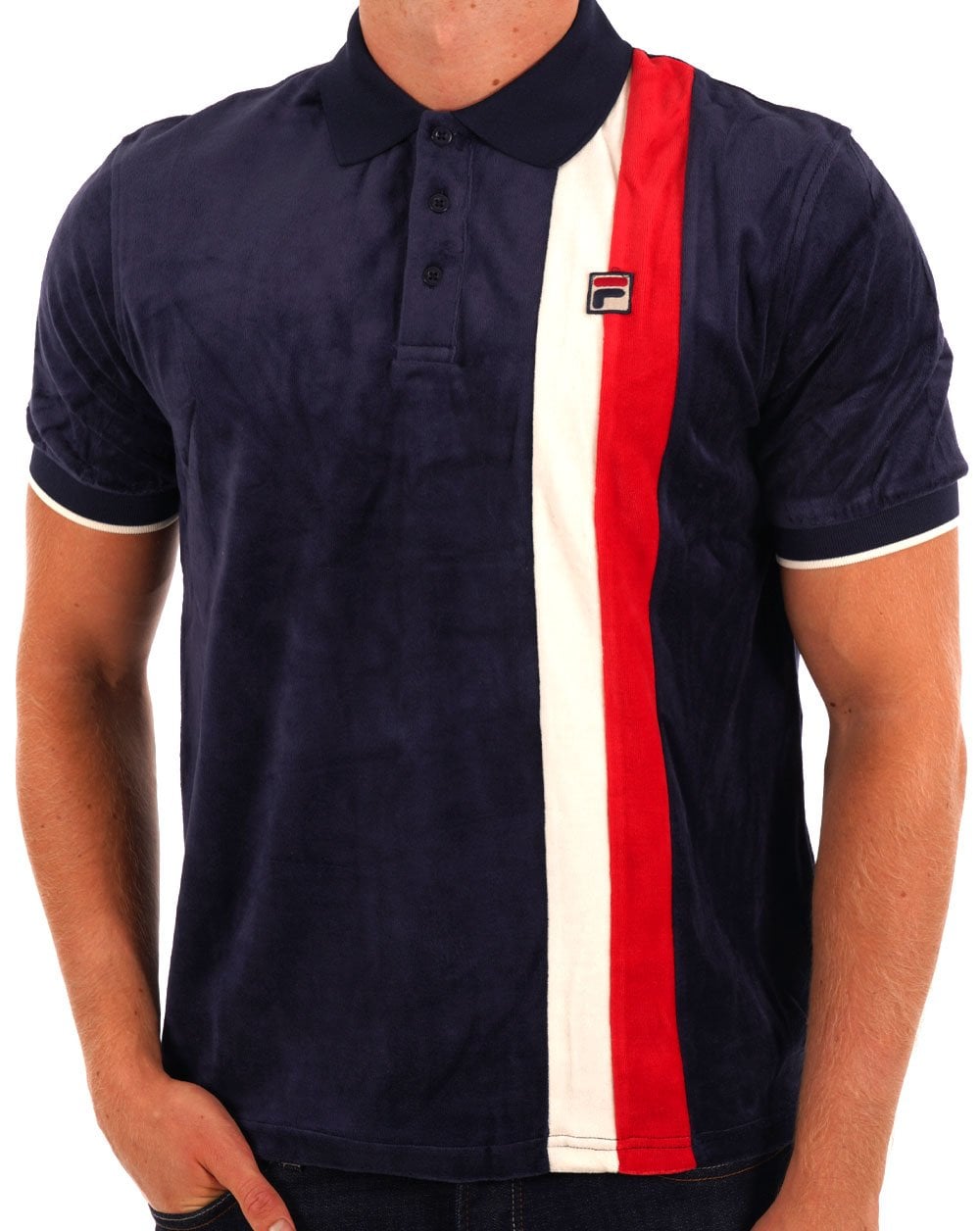 Fila Vintage Terra Velour Polo Shirt Navy