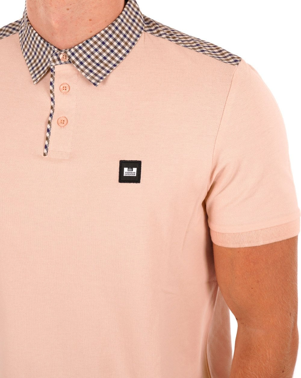 Weekend Offender Check Collar Polo Shirt Soft Peach