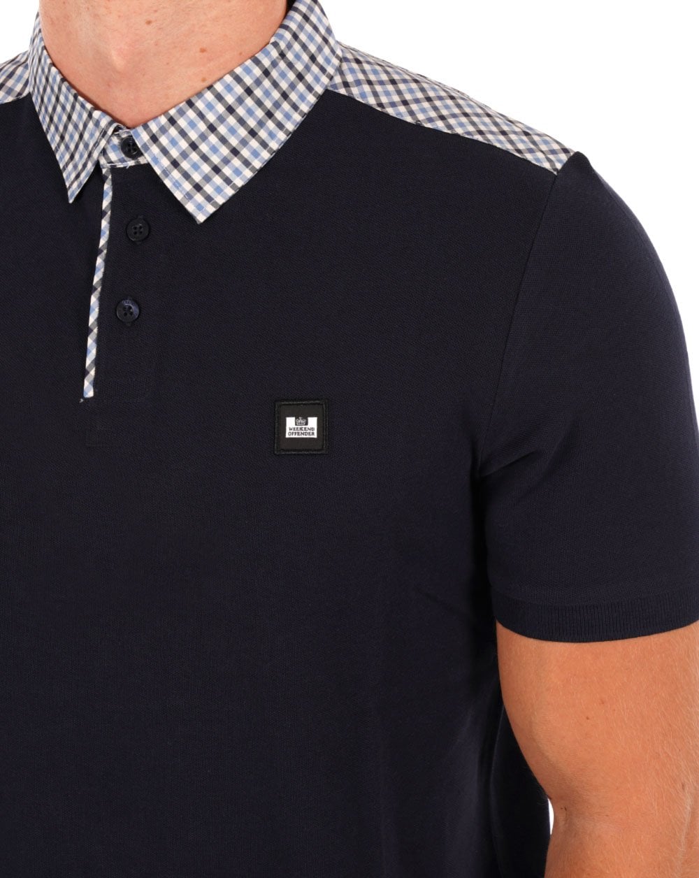 Weekend Offender Check Collar Polo Shirt Navy/Blue Check